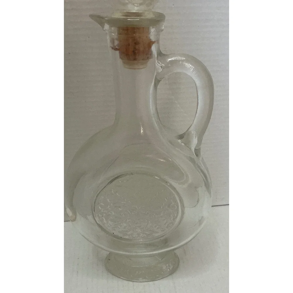 Vintage Glass Decanter Embossed Floral Medallion Pineapple Stopper 9in